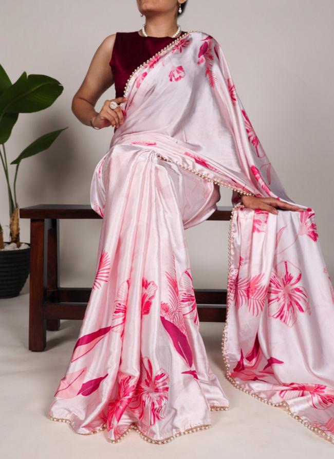 Sattin Silk Pink Party Wear Printed Saree